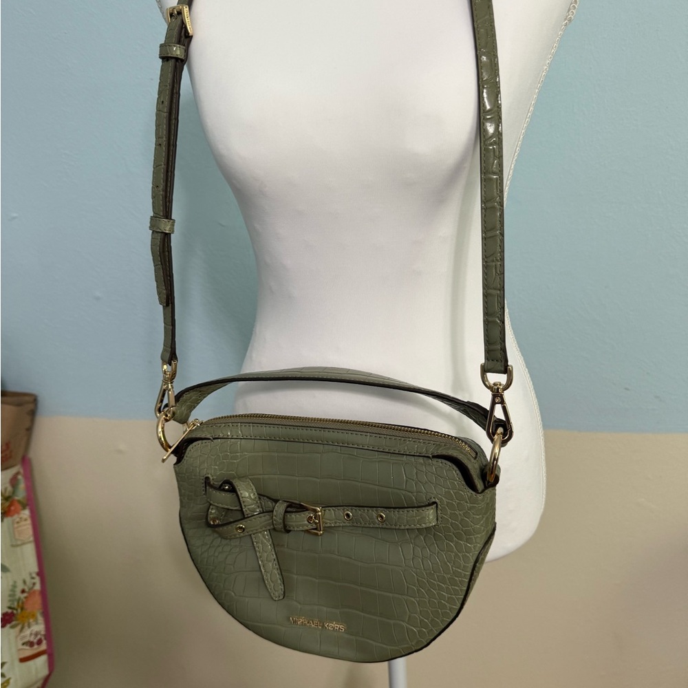 Michael Kors Green Croc-Embossed Crossbody